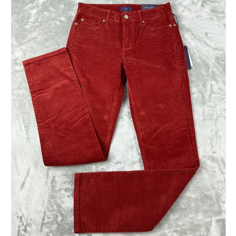 NYDJ Womens Skinny Corduroy Pants Rust Red Size 2 Mid Rise Stretch Trousers NEW